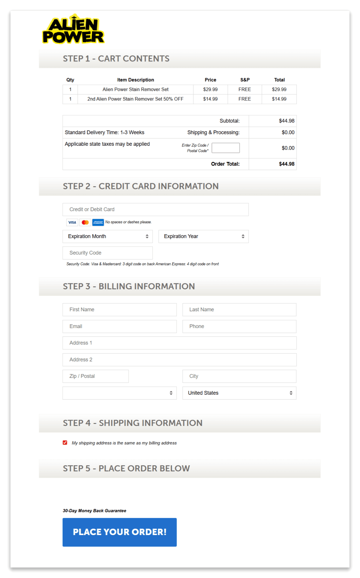 Alien Power Cleaner secure checkout page